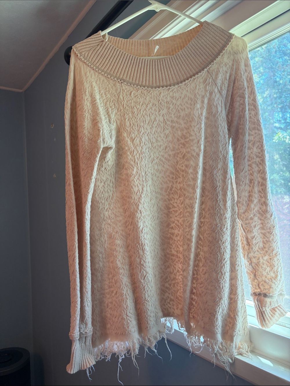 Free People Cream Off-Shoulder Textured Knit Sweater